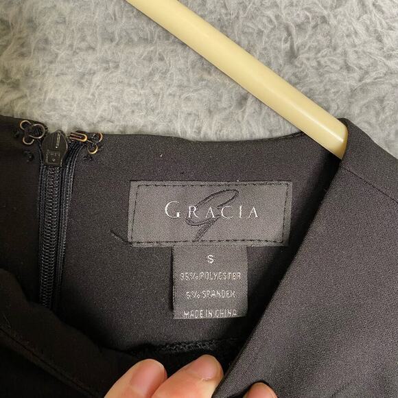 Gracia black bows plaid fancy date night dramatic bell sleeves dressy blouse S - Picture 10 of 10